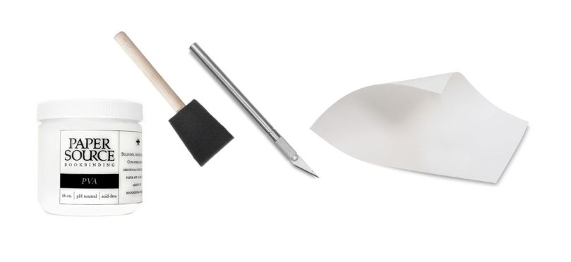 PVA Glue, foam brush, Xacto knife and 2 ply bristol board.